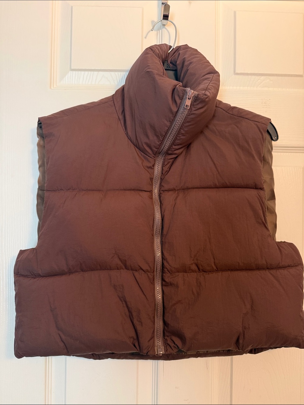 Women’s Puffer Vest in Chocolate Brown - Sleeveless Zip Front
